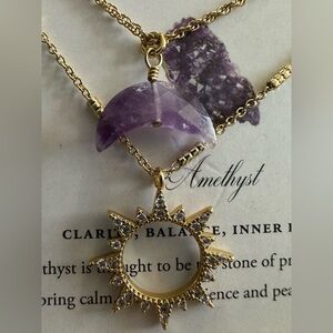 Luna Norte Amethyst Stone/Sun 14KT Plated Brass 2 Necklace Set Clarity/Balance